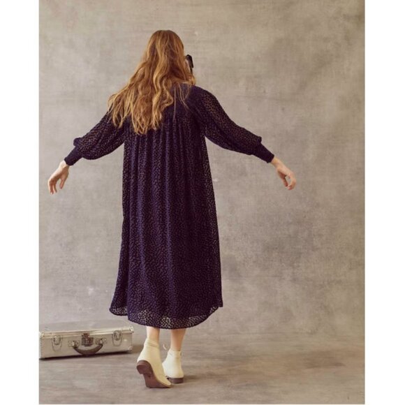 💕THE GREAT💕 The Merry Dress ~ Navy Blue Velvet Burnout Polka Dot Midi M NWT - Picture 5 of 16